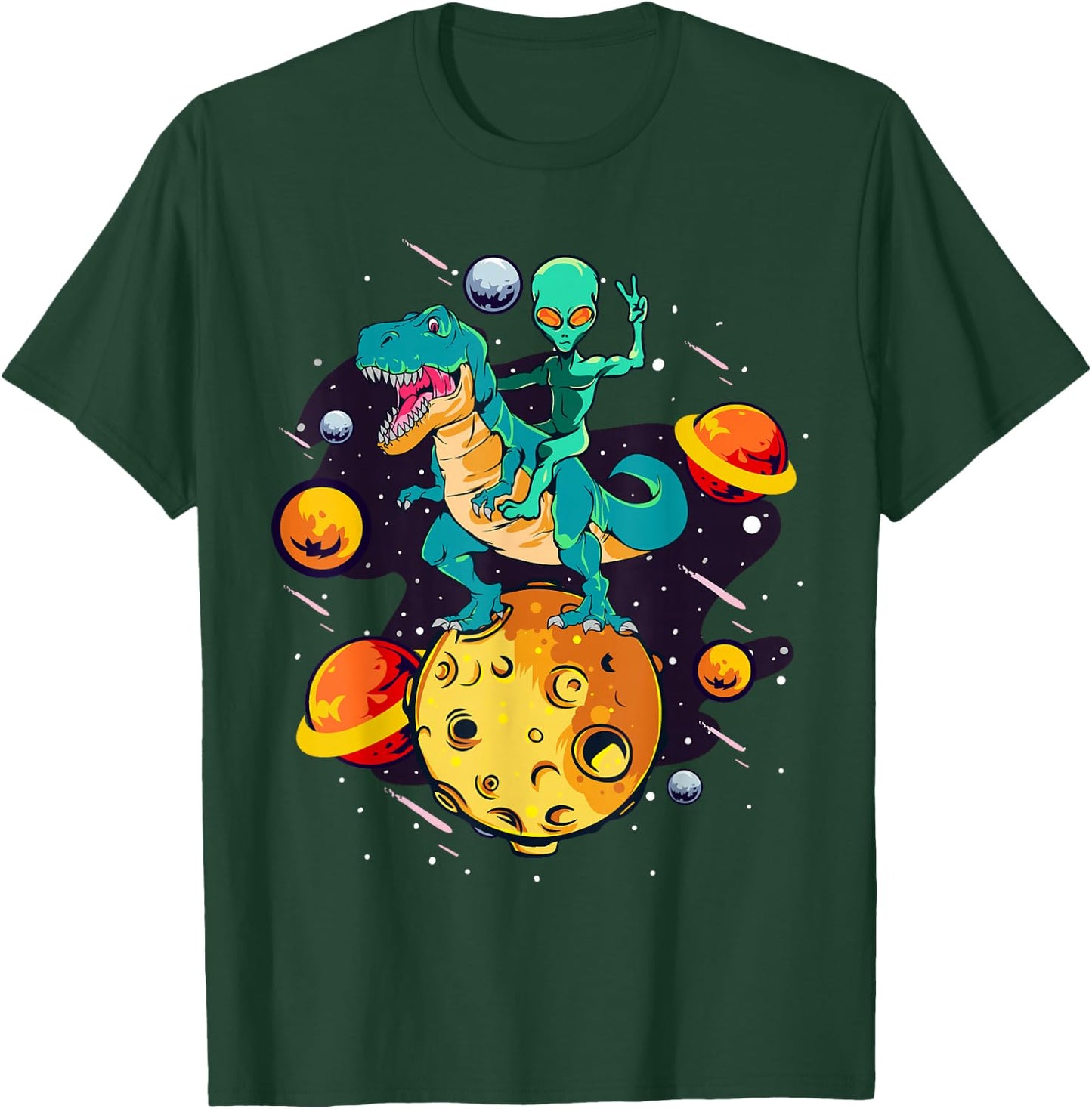 Alien Rides T-Rex - Dinosaurs From Outer Space T-Shirt - T-Shirt | Forest