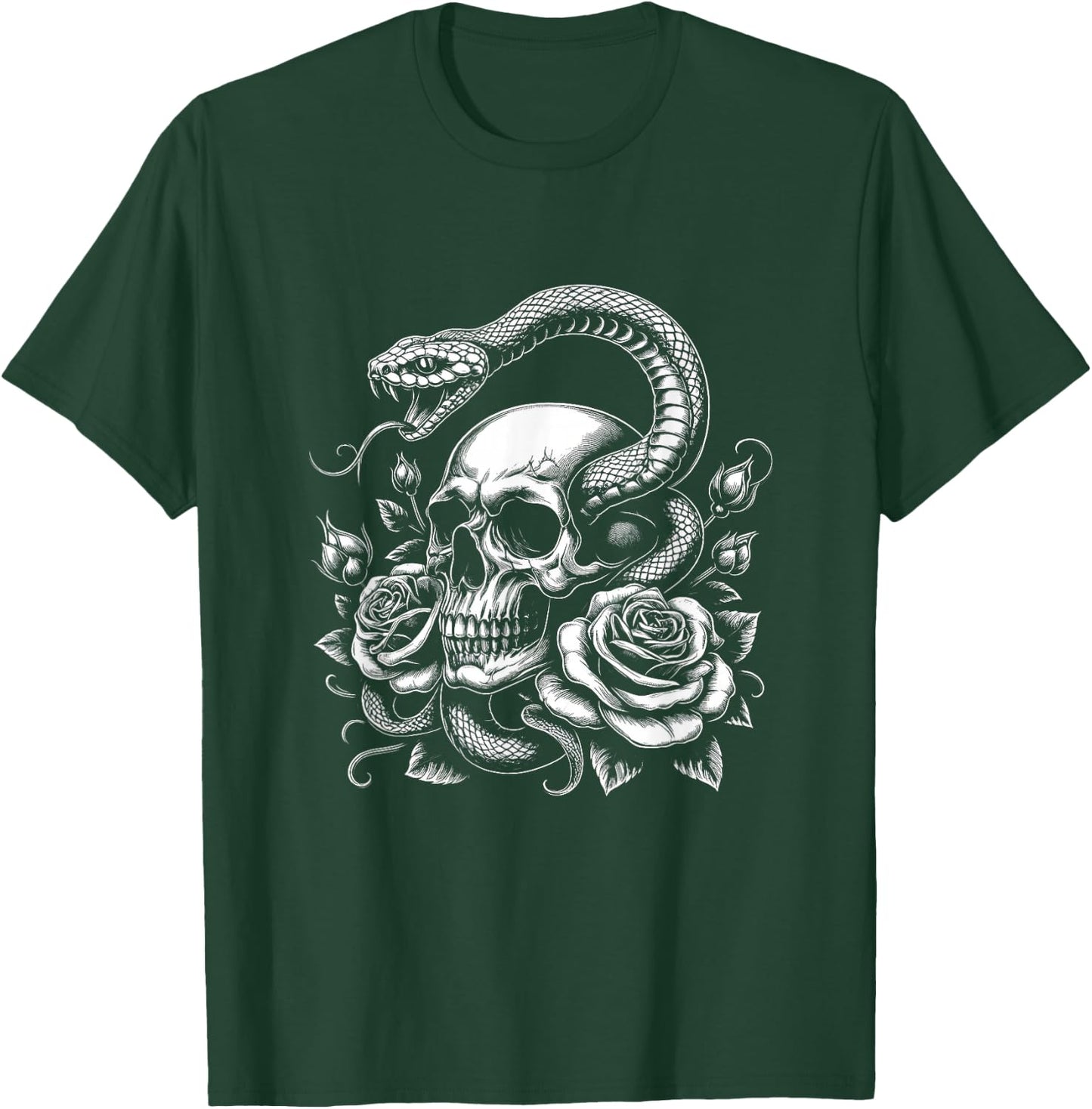 Skull Snake Graphic Rose Flower Art Design T-Shirt - T-Shirt | Forest