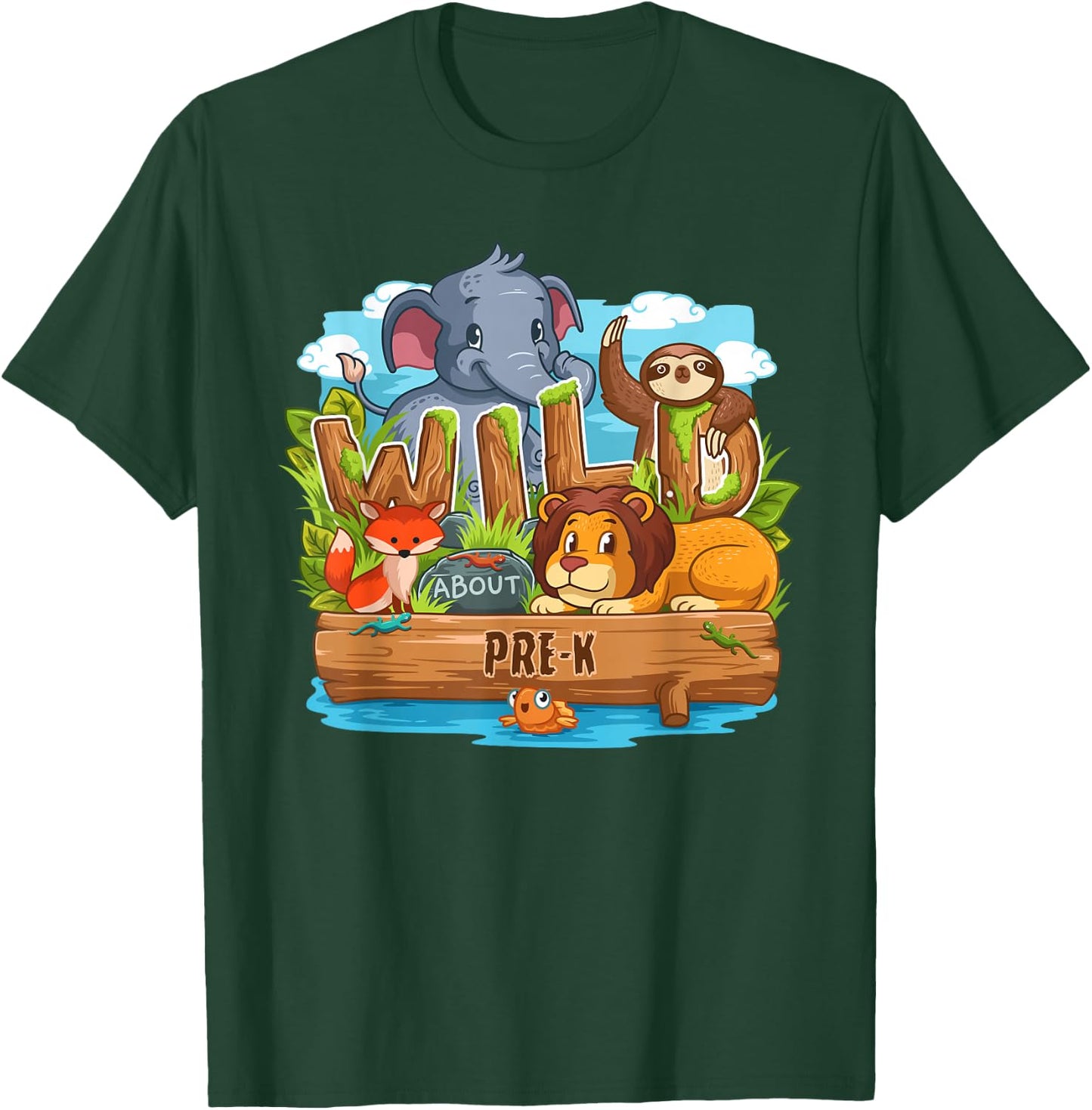 Wild About Pre-K Back To School Jungle Animals Gift T-Shirt - T-Shirt | Forest