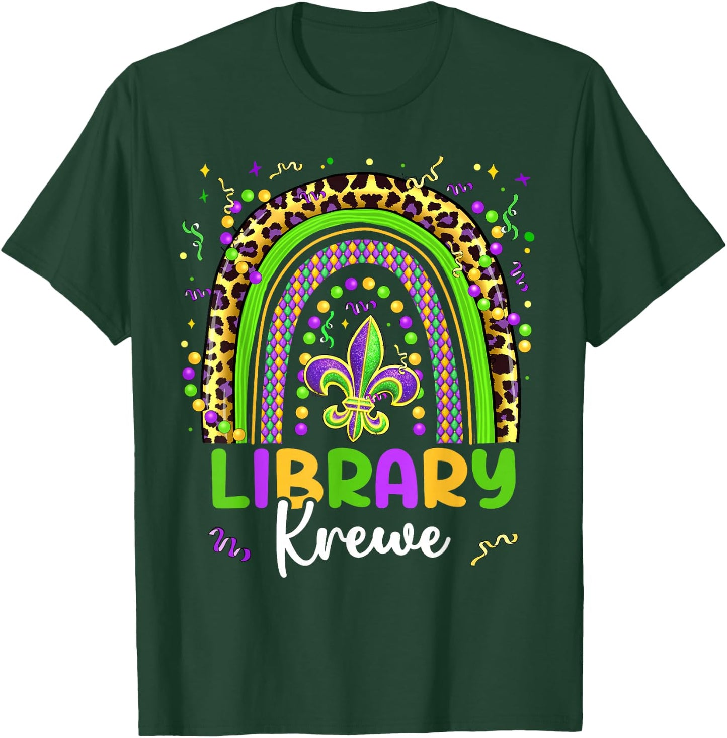 Mardi Gras Library Krewe Rainbow Librarian Parade Festival T-Shirt - T-Shirt | Forest