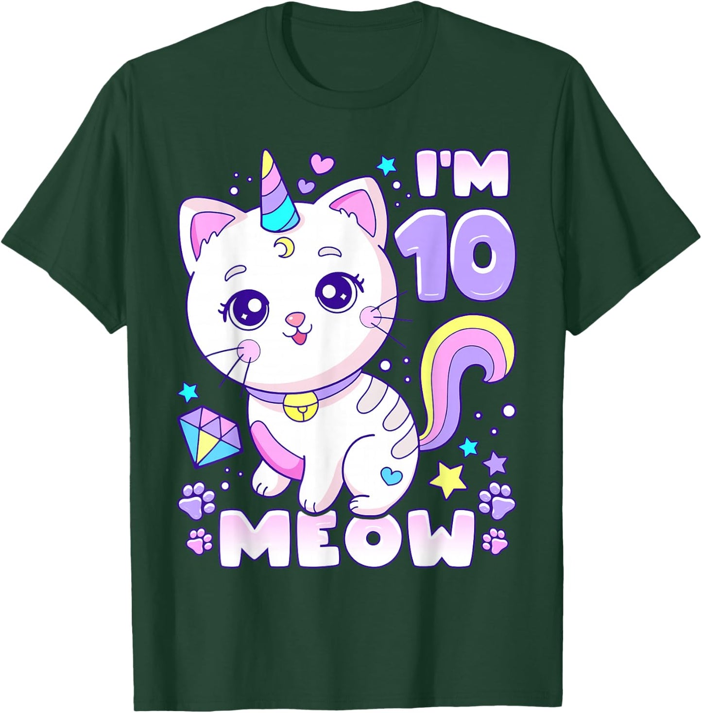 Birthday girl 10 years old, cat, unicorn, 10th birthday T-Shirt - T-Shirt | Forest