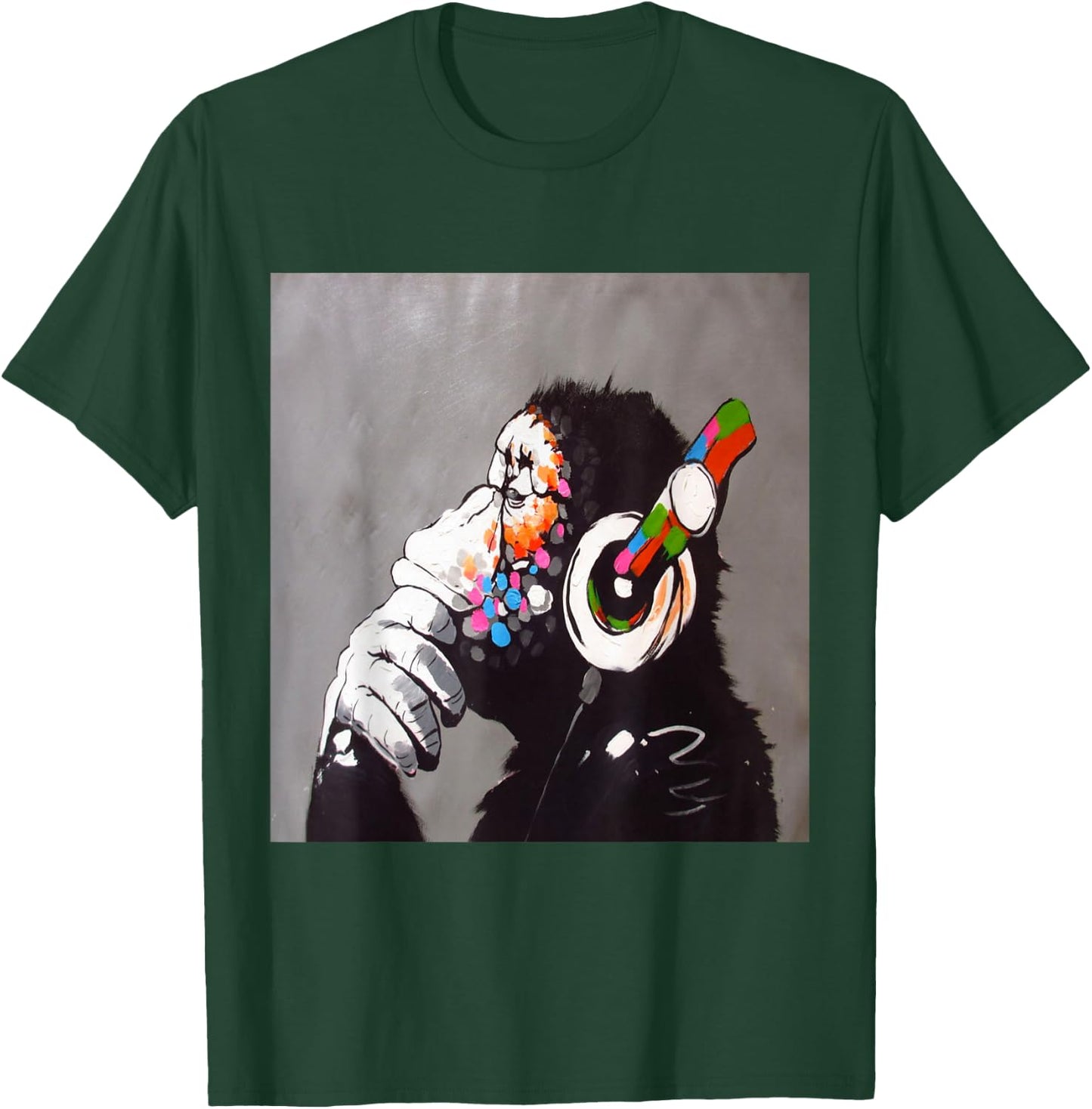 Funny Monkey Head Phone T-Shirt - T-Shirt | Forest