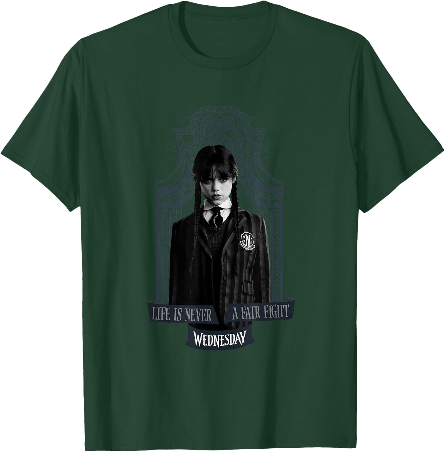 with German Text "Wednesday Das Leben ist niemals ein fairer Kampf" (German Language), black T-Shirt - T-Shirt | Forest