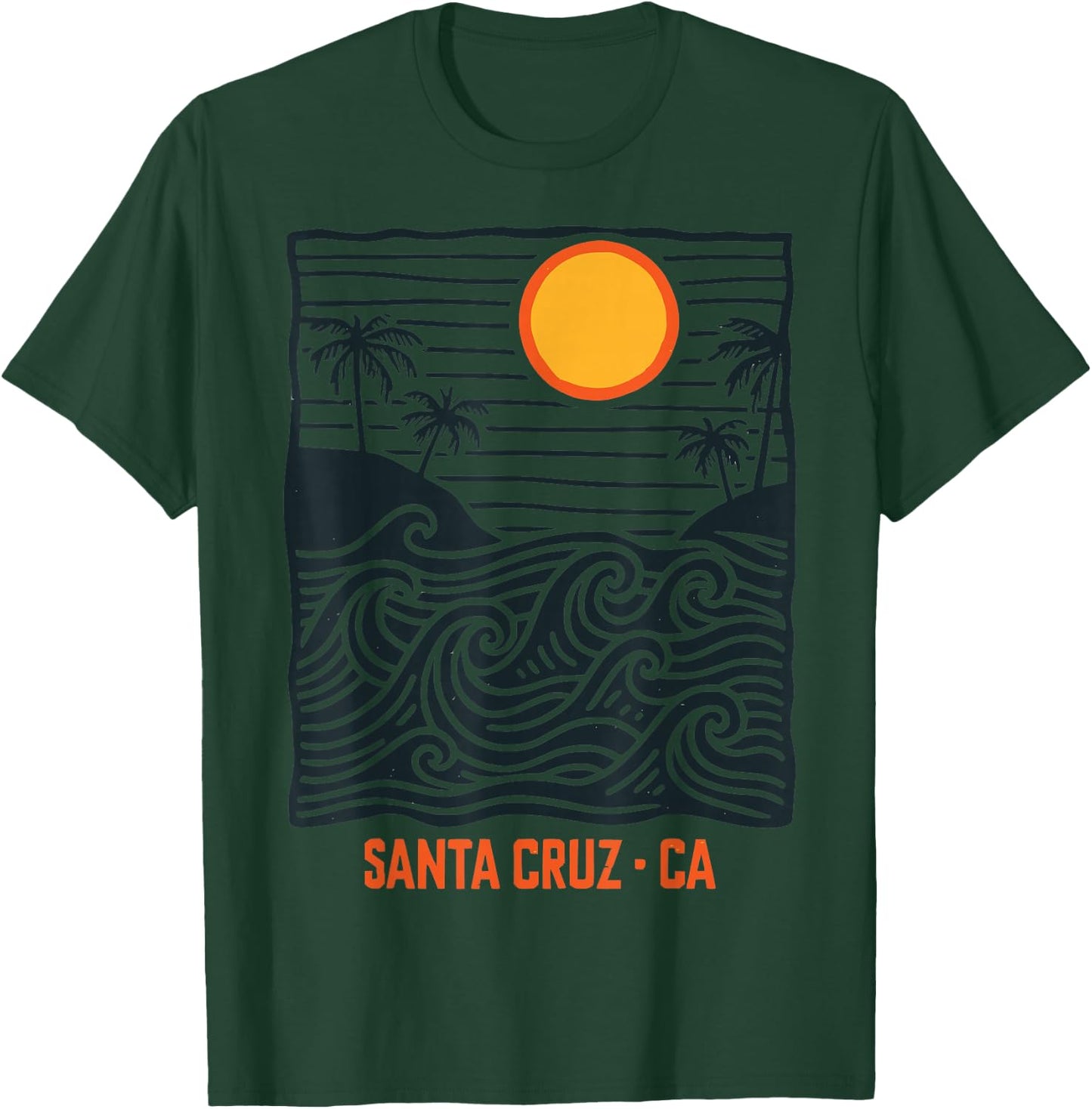 Santa Cruz Surf Wave Vintage Beach Pattern California T-Shirt - T-Shirt | Forest