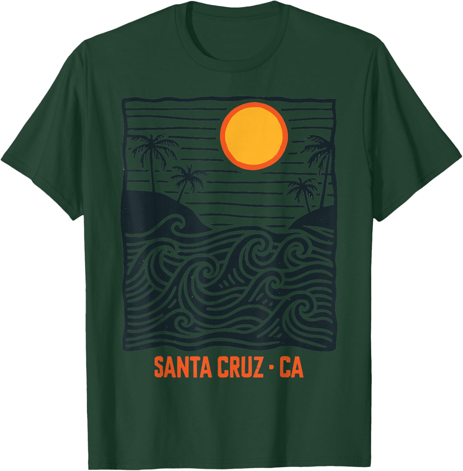 Santa Cruz Surf Wave Vintage Beach Pattern California T-Shirt - T-Shirt | Forest
