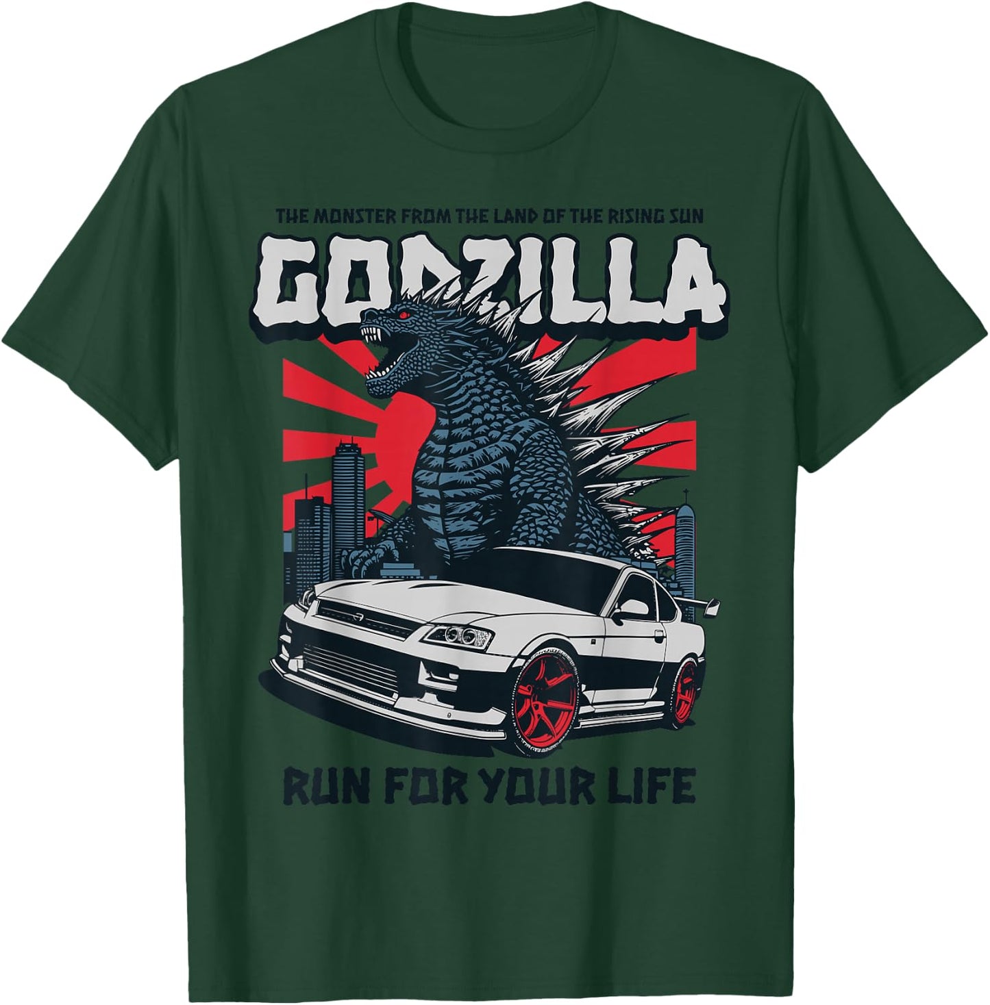 Godzilla - Run for Your Life Car T-Shirt - T-Shirt | Forest