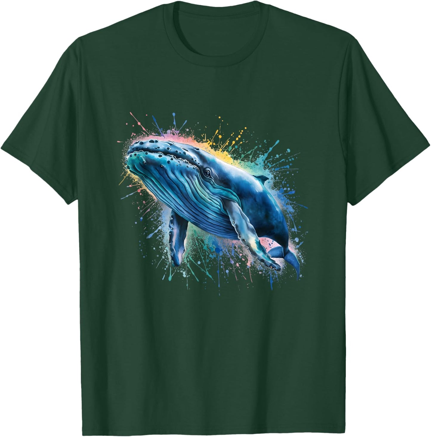 Blue Whale Men Woman Colorful Watercolor Blue Whale T-Shirt - T-Shirt | Forest