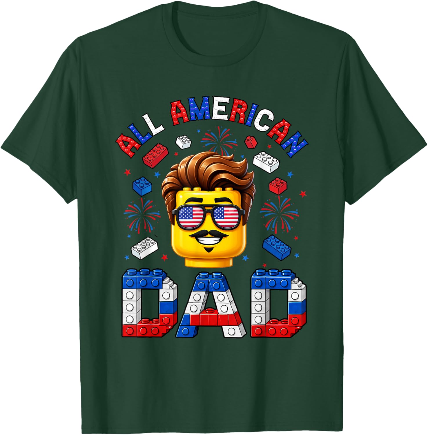 All American Dad 4th of July Master Builder Family Matching T-Shirt - T-Shirt | Forest