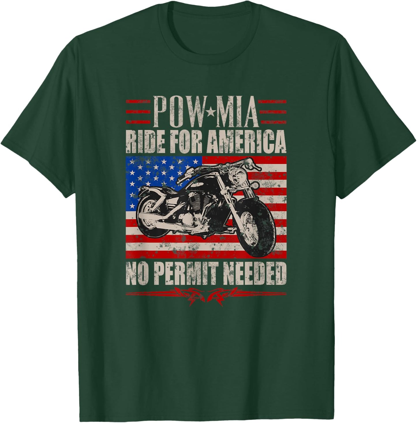 Veteran Pow Mia Motorcycle Ride 2021 Biker Support T-Shirt - T-Shirt | Forest