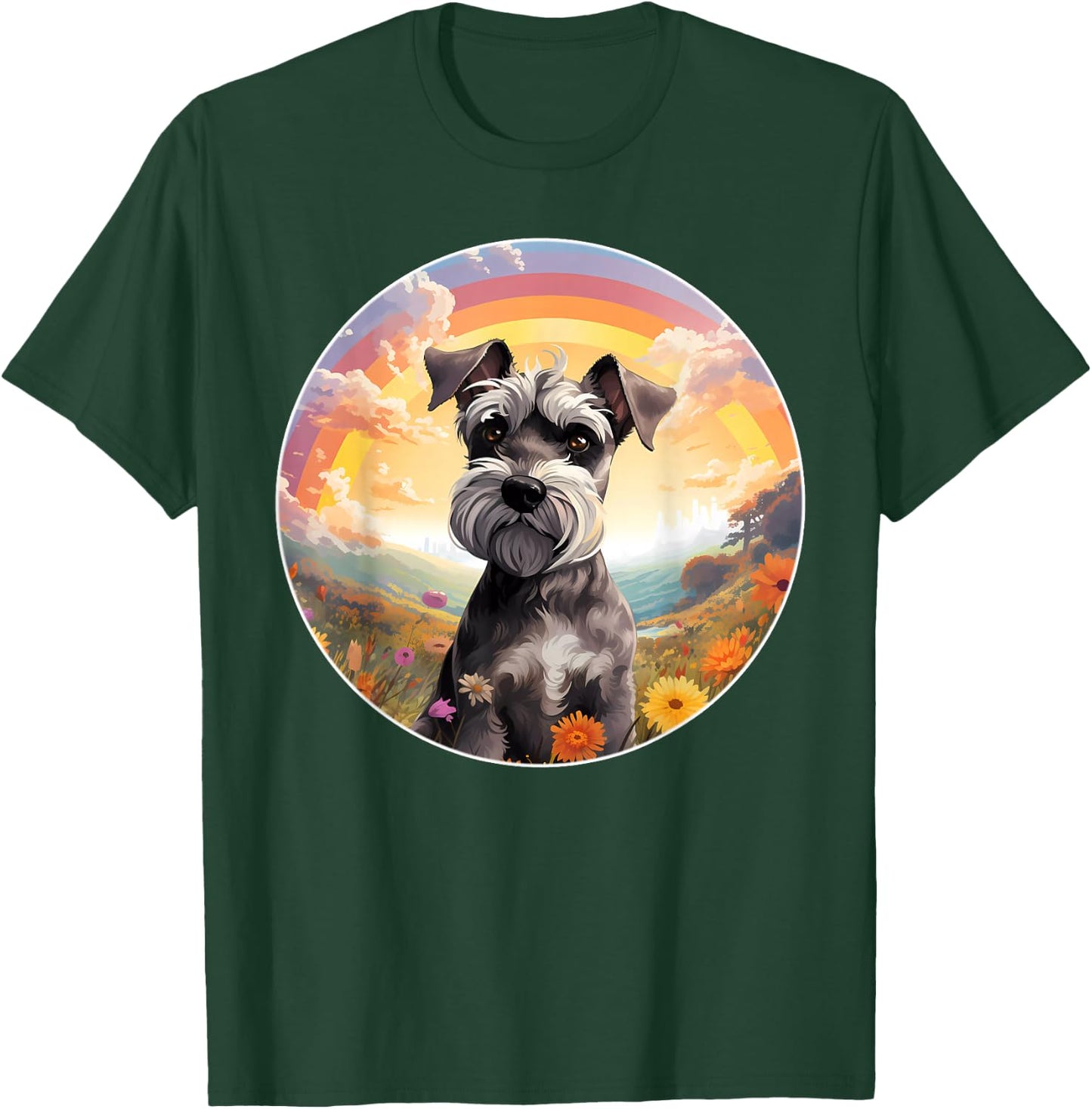 Miniature Schnauzer Lover Cute Rainbow Bridge Puppy Dog Art T-Shirt - T-Shirt | Forest