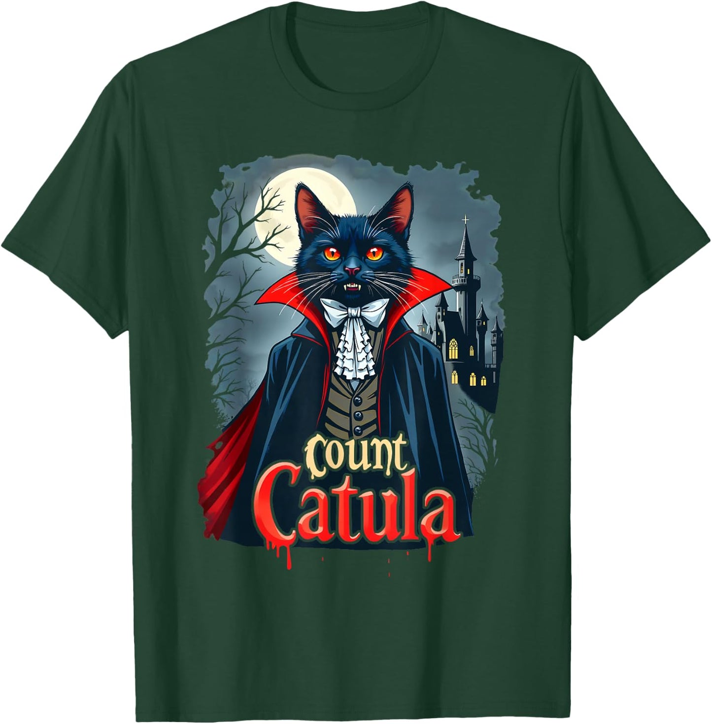 Count Catula Dracula Spooky Horror Vampire Cat Halloween T-Shirt - T-Shirt | Forest