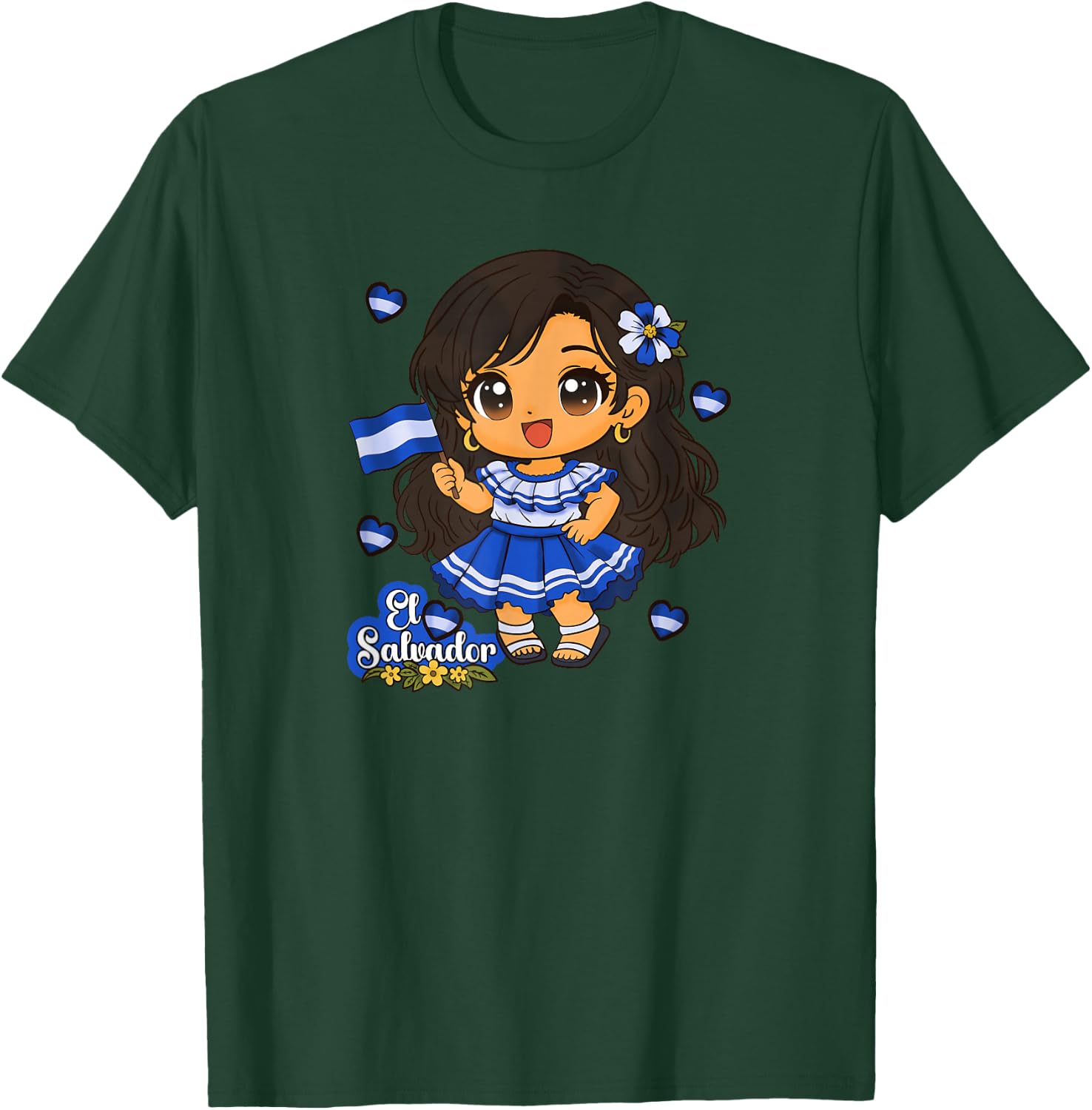 El Salvador Girl Salvadoran Woman Bicha Hearts T-Shirt - T-Shirt | Forest