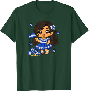El Salvador Girl Salvadoran Woman Bicha Hearts T-Shirt - T-Shirt | Forest