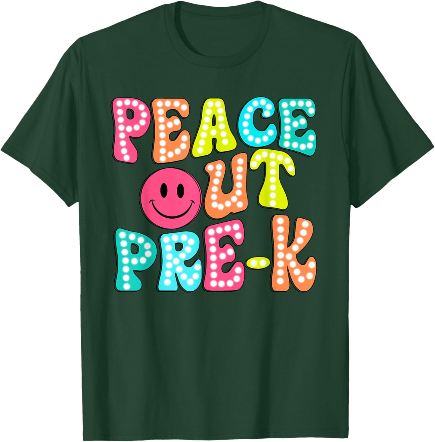 Peace Out Pre K Funny Happy Last Day Of School Groovy Retro T-Shirt - T-Shirt | Forest