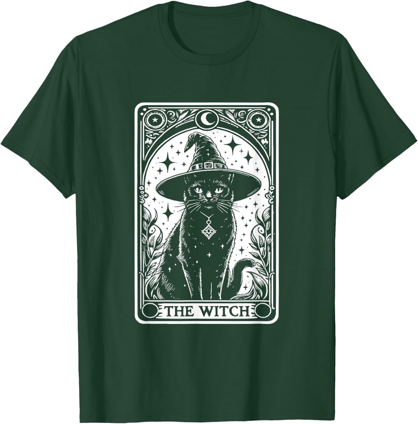 The Witch Cat Halloween Vintage Gothic Tarot Card , black T-Shirt - T-Shirt | Forest