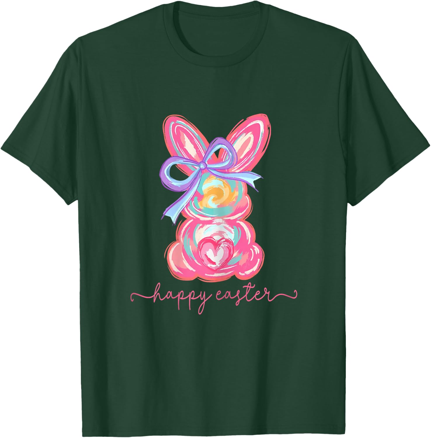 Happy Easter Day Bunny Rabbit Brushstroke Women Girl T-Shirt - T-Shirt | Forest
