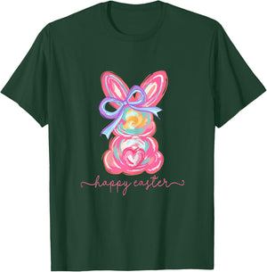 Happy Easter Day Bunny Rabbit Brushstroke Women Girl T-Shirt - T-Shirt | Forest
