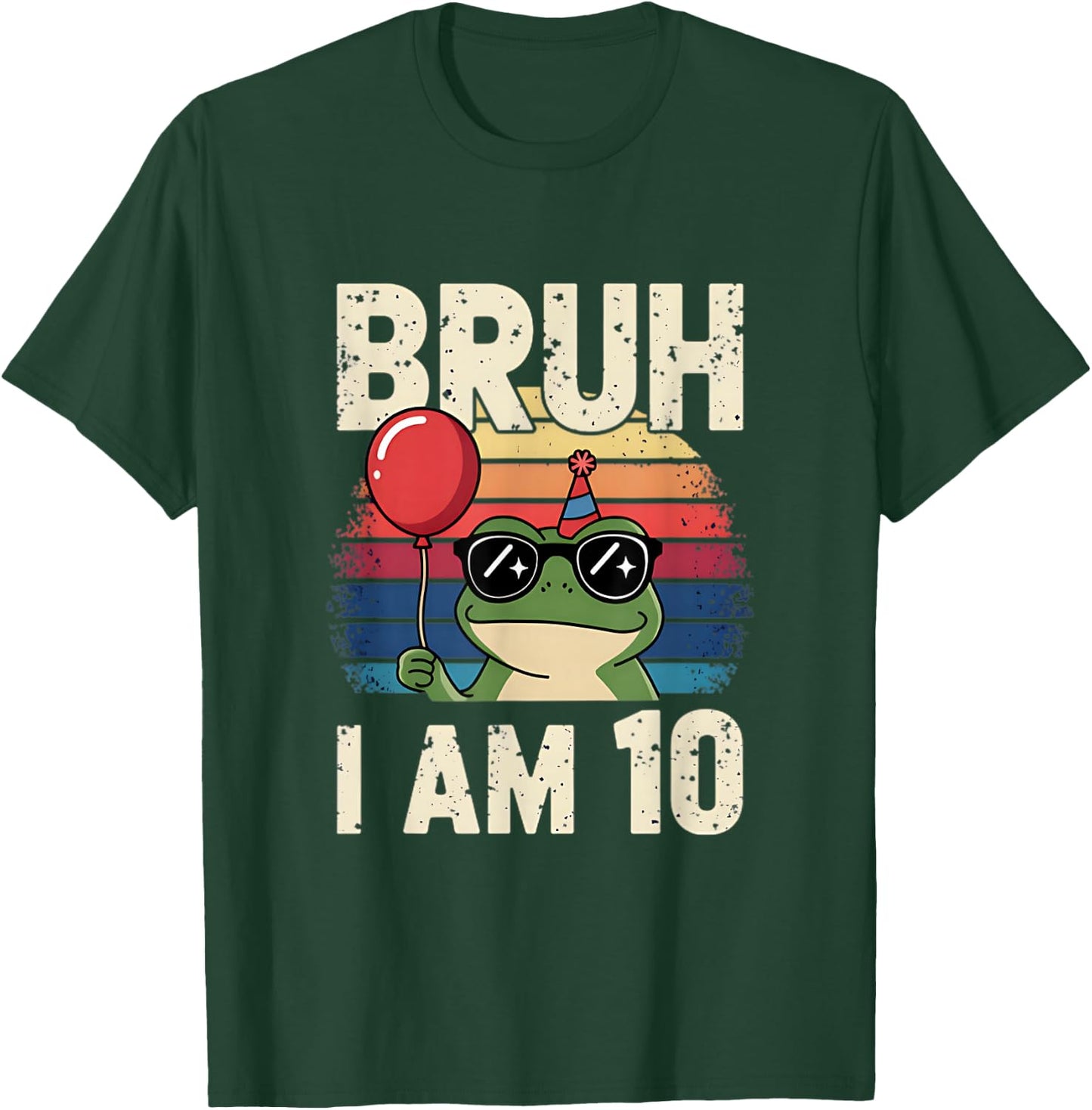 Bruh I Am 10 Frog Kids 10th Birthday Party Retro Sunset T-Shirt - T-Shirt | Forest