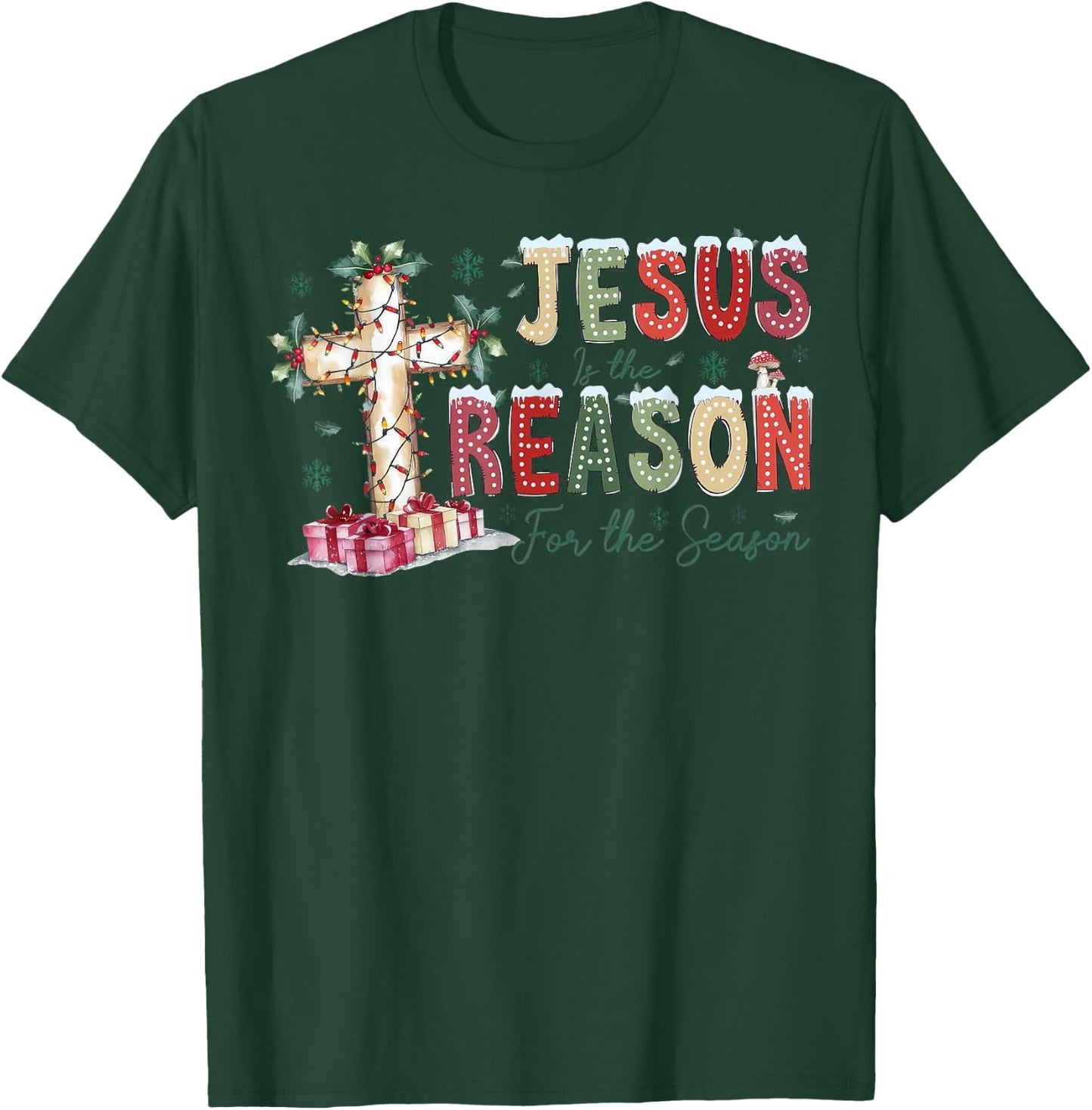 Jesus Is The Reason For The Season Religious Christmas Cross T-Shirt - T-Shirt | Forest