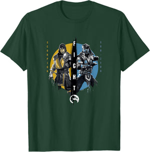 Mortal Kombat Klassic Scorpion Vs Sub-Zero Fight Round Logo T-Shirt - T-Shirt | Forest