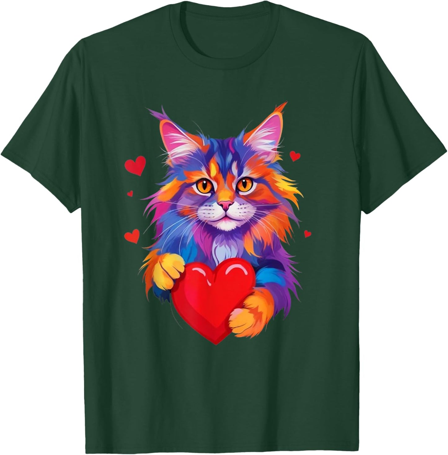 Chemise Maine Coon Cat - Graphique coloré Maine Coon Heart T-Shirt - T-Shirt | Forest