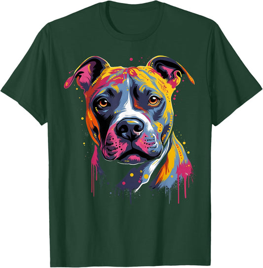 Amstaff American Staffordshire Terrier Colorful Black , Black, S T-Shirt - T-Shirt | Forest