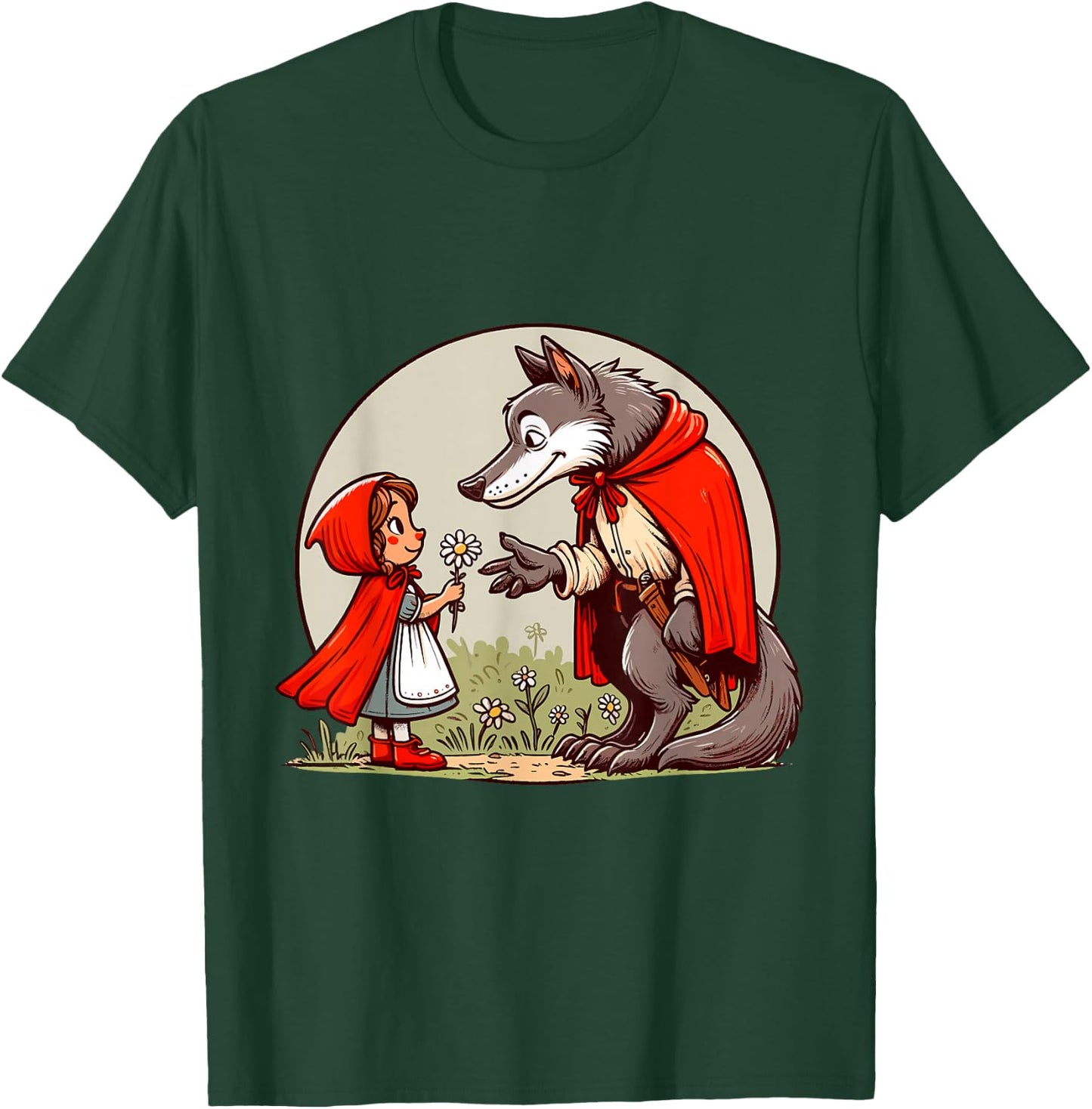 Little Red Riding Hood Fairy Tale Wolf Character Children's Cute , black T-Shirt - T-Shirt | Forest