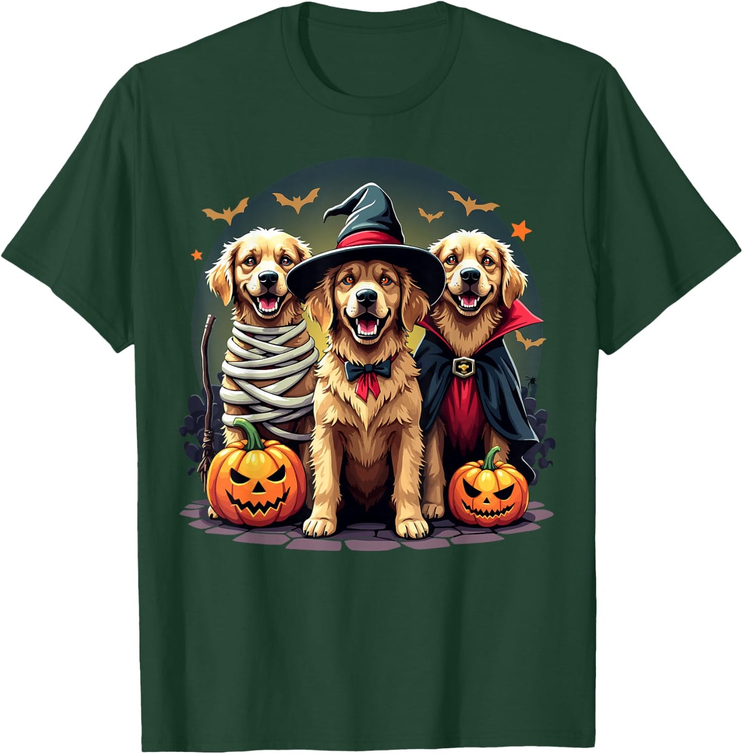 Golden Retriever Halloween Costume Party Witch Mummy Vampire T-Shirt - T-Shirt | Forest