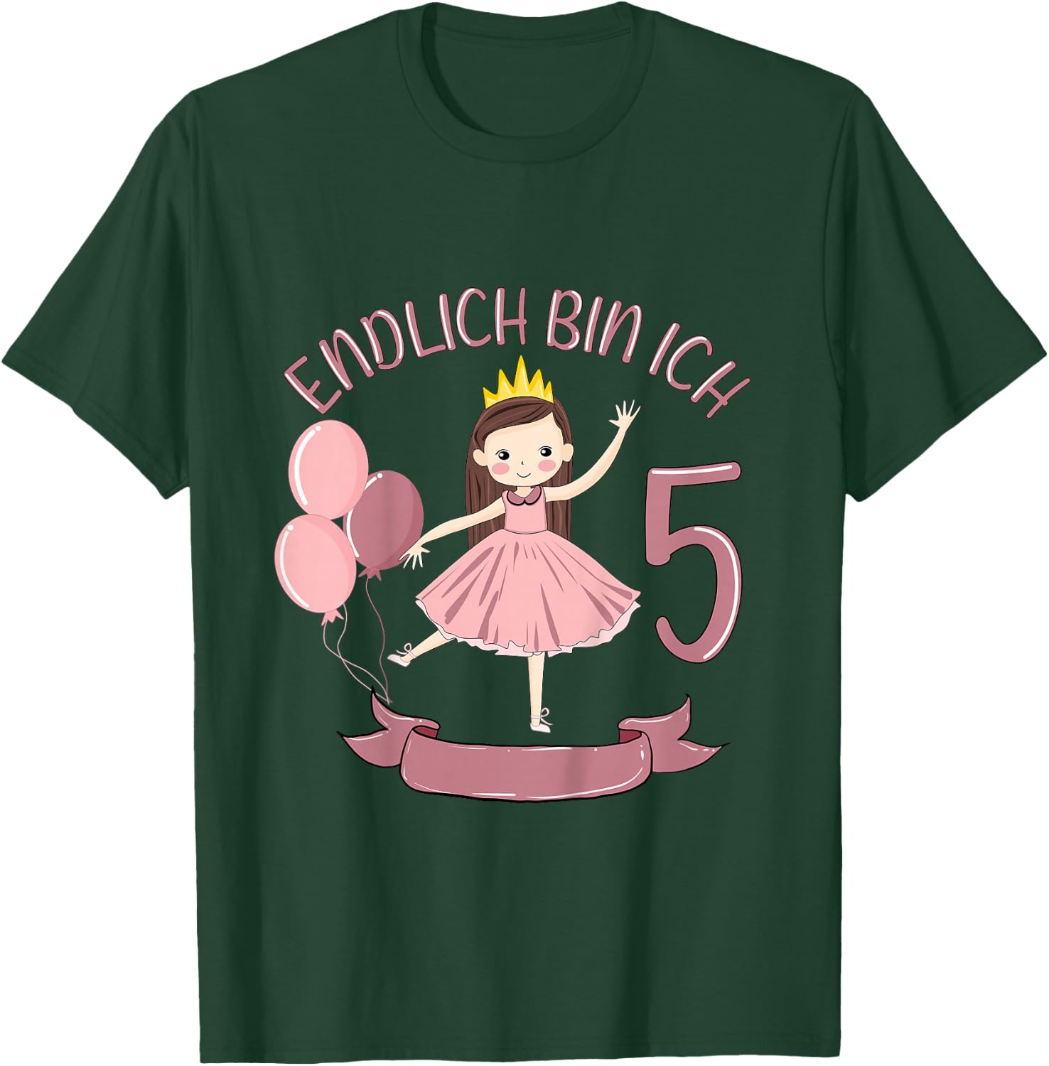 Kids 5 Years Princess Finally Bin I 5 Girls 5th Birthday , black T-Shirt - T-Shirt | Forest