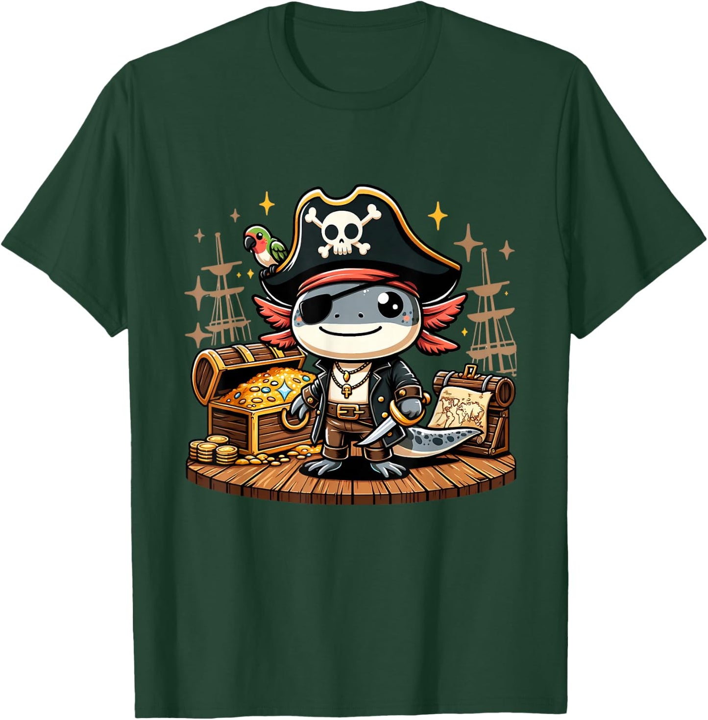 Kawaii Axolotl Pirate Day Pirate Puns Funny Sayings T-Shirt - T-Shirt | Forest