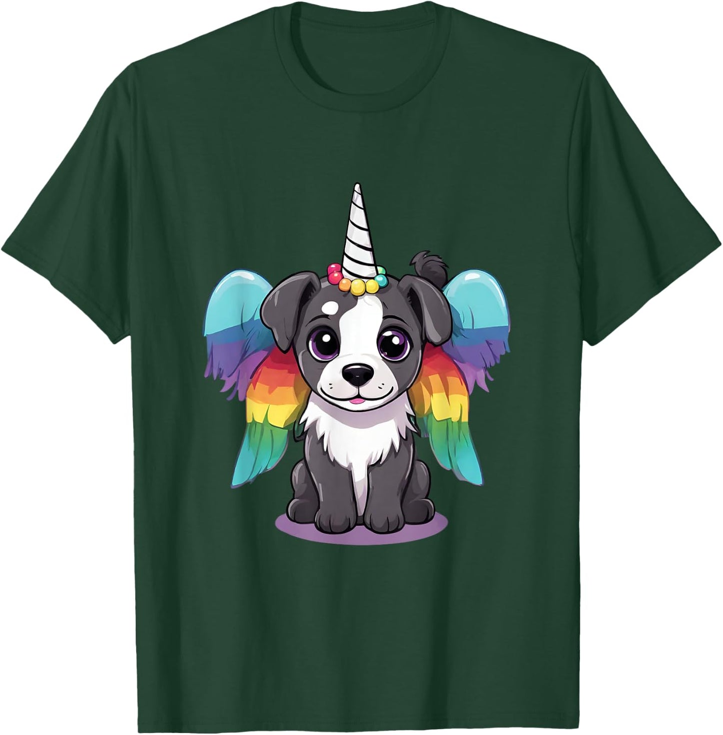Cute Magical Unicorn Puppy Dog With Rainbow Wings Women Kids T-Shirt - T-Shirt | Forest