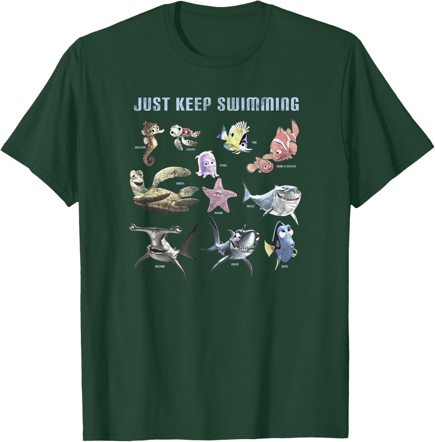 Disney Pixar Finding Nemo Group Chart Just Keep Swimming T-Shirt - T-Shirt | Forest