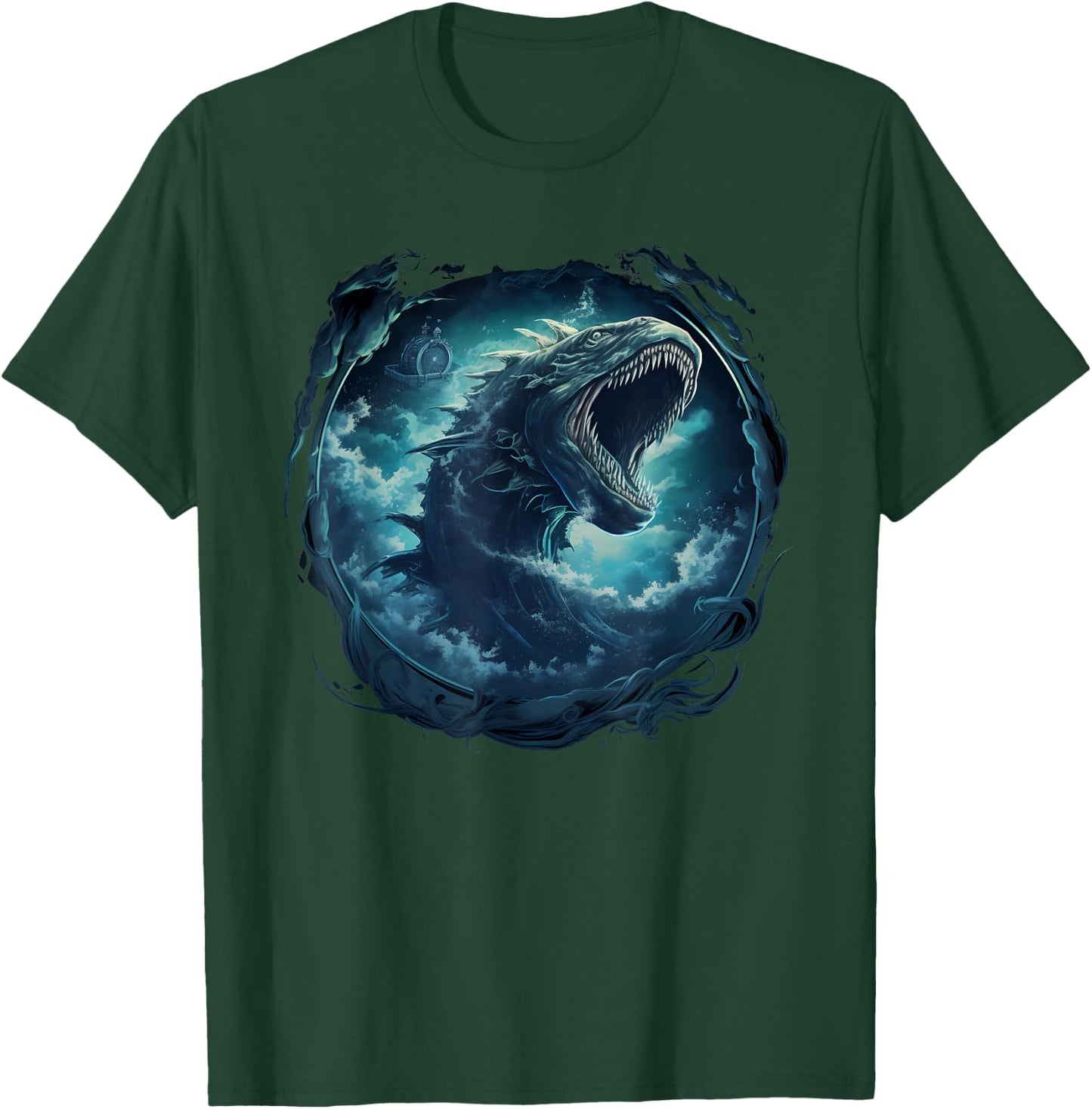 Sea Monster Leviathan Ocean Creature Vintage Art Graphic T-Shirt - T-Shirt | Forest