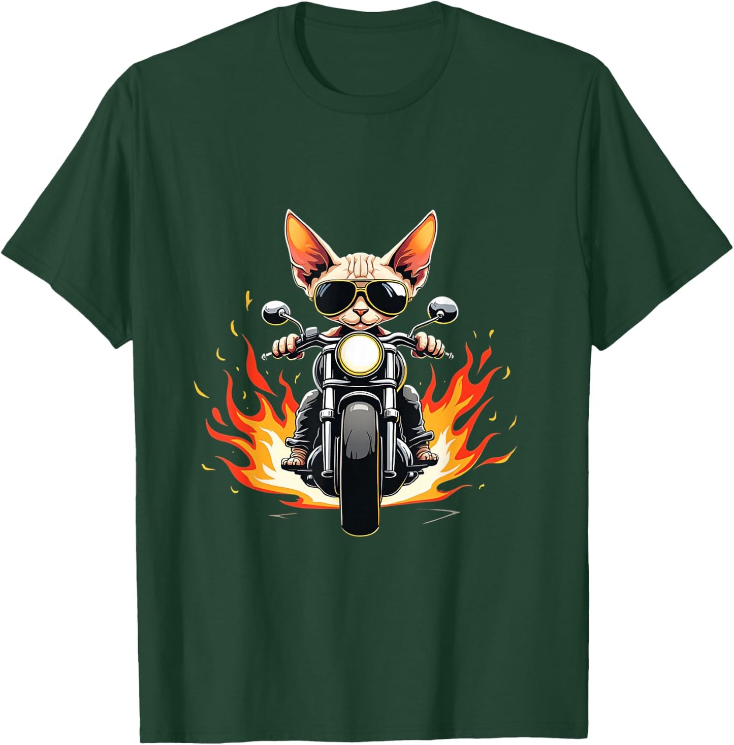 Funny Sphynx Cat Riding a Motorcycle Design Sphynx Cat Lover T-Shirt - T-Shirt | Forest