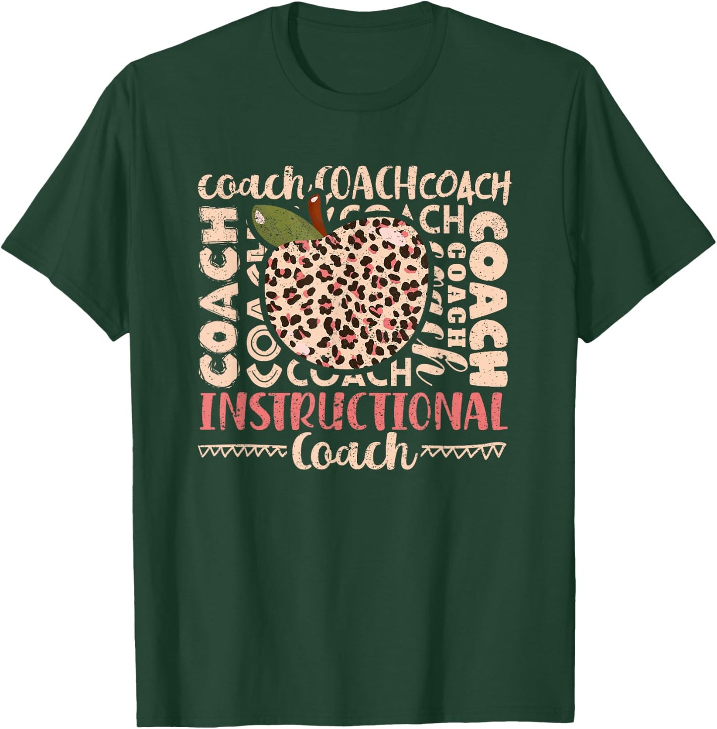 Bleached Leopard Instructional Coach Typography Teacher T-Shirt - T-Shirt | Forest