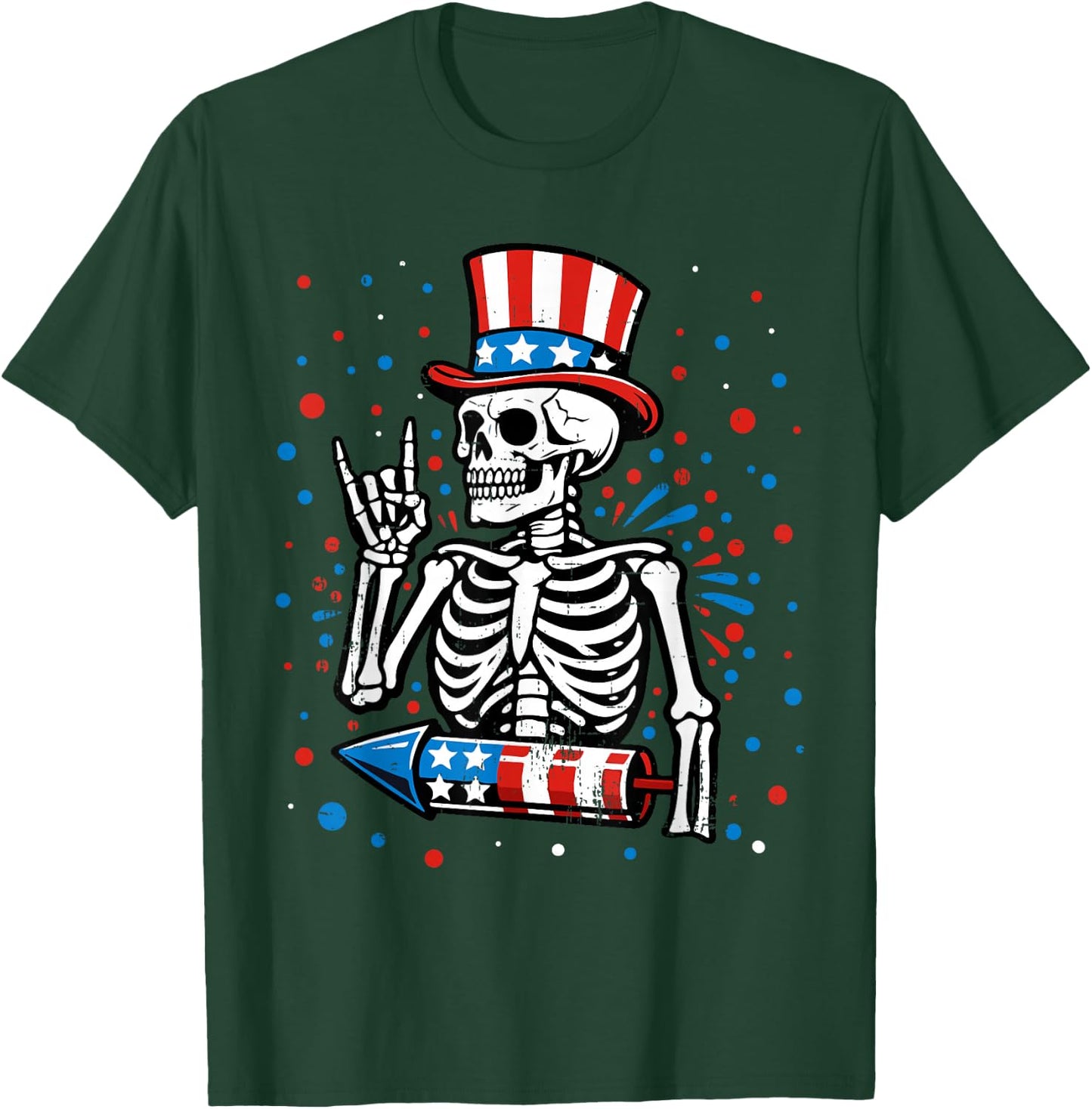 4th of July Skeleton Patriotic Rock USA Flag Men Boys Kids T-Shirt - T-Shirt | Forest
