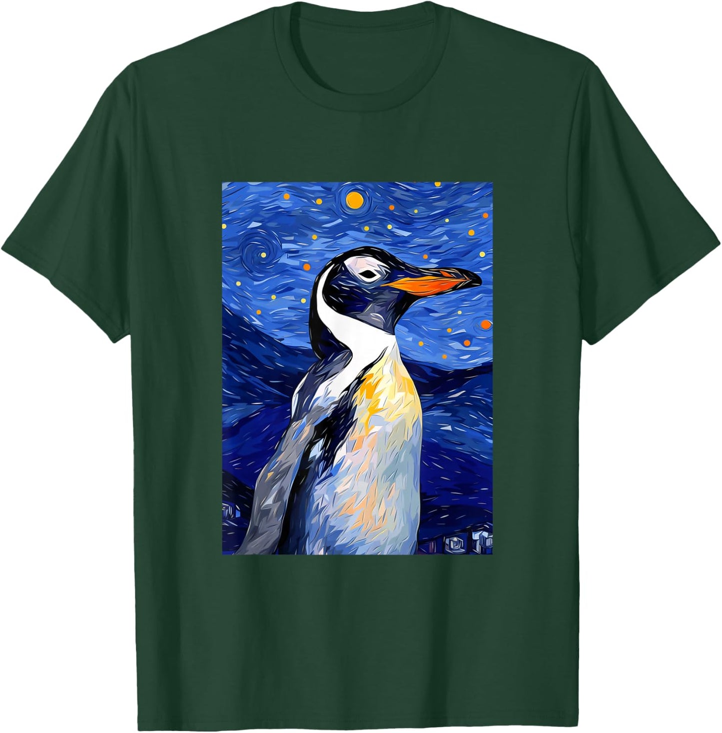 Gentoo Penguin Starry Night Painting Men Women Kids T-Shirt - T-Shirt | Forest