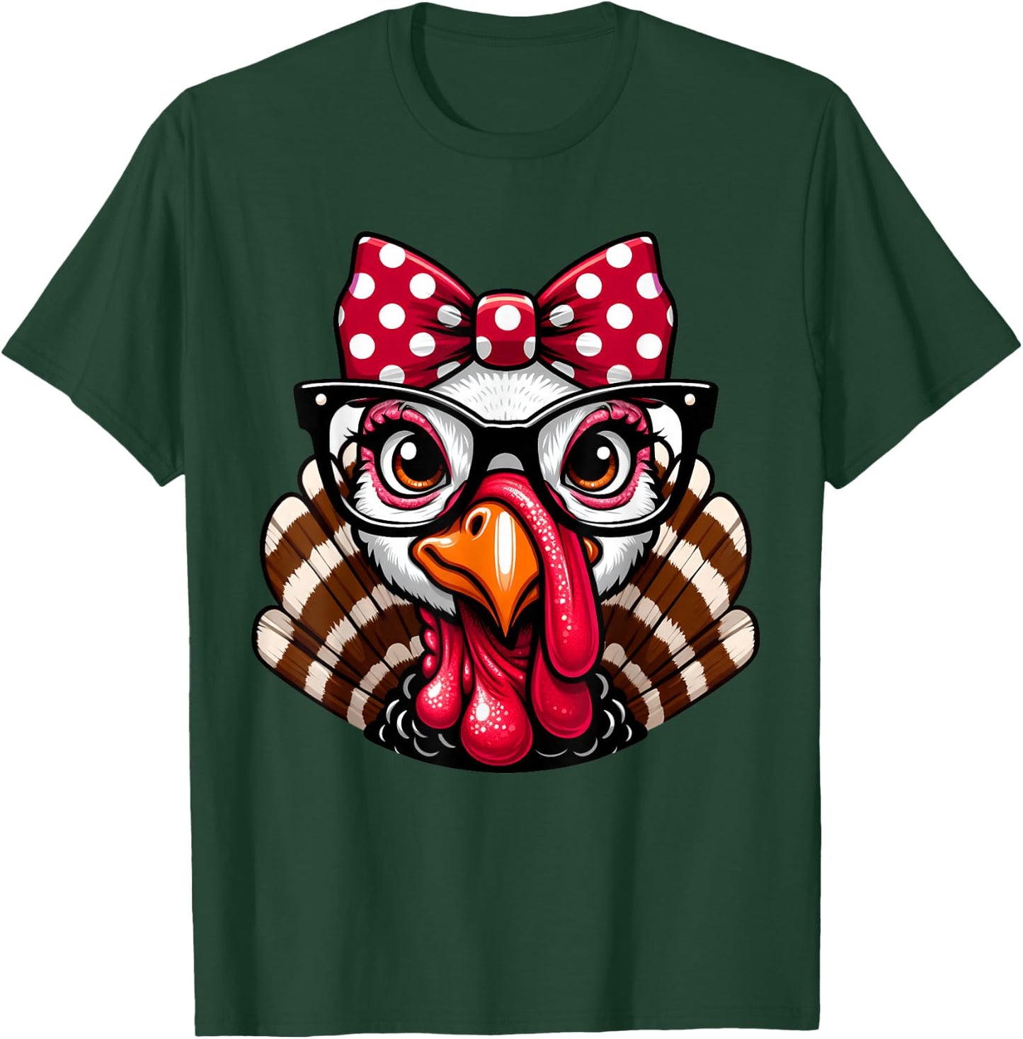 Thanksgiving Turkey Face Glasses Women Girls T-Shirt - T-Shirt | Forest