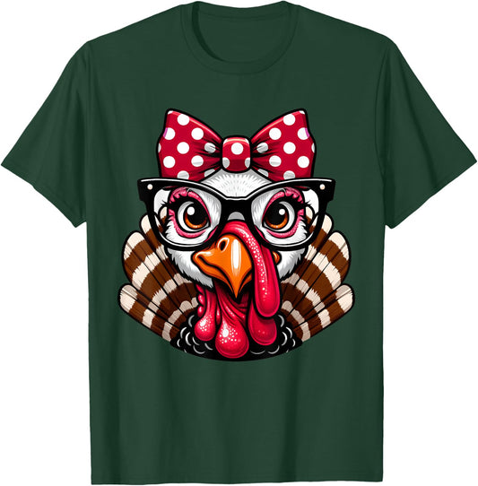 Thanksgiving Turkey Face Glasses Women Girls T-Shirt - T-Shirt | Forest