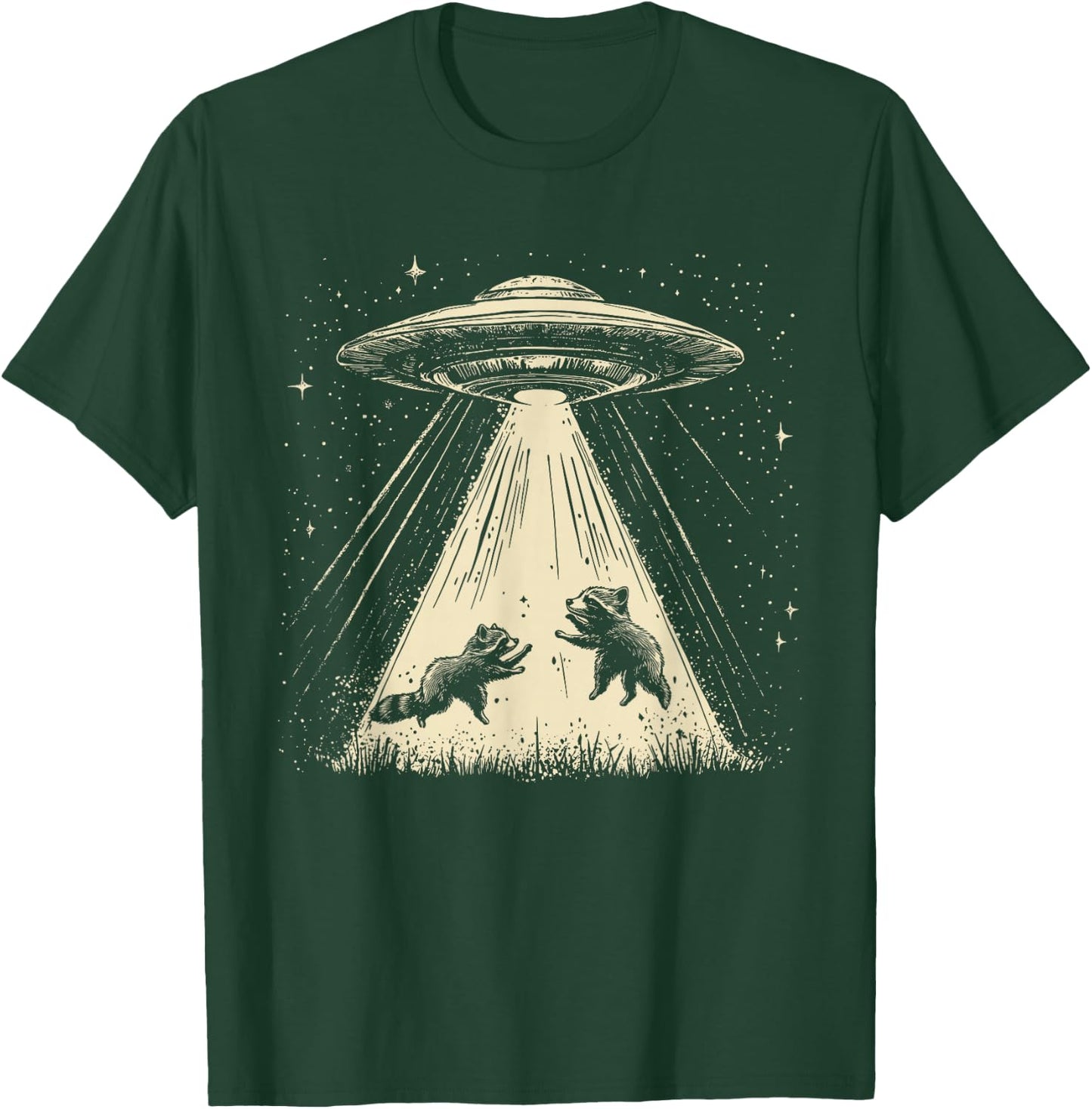 Bad Attitudes Retro UFO Raccoon Space Alien Raccoon Sci-Fi T-Shirt - T-Shirt | Forest