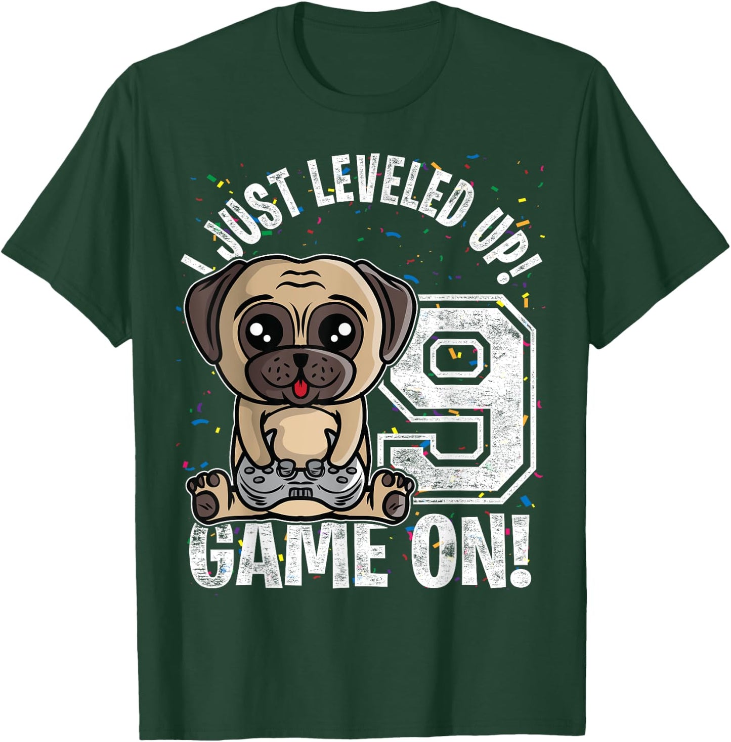 9 Years Old 9th Birthday Pug Dog Boy Girl Gifts Video Game T-Shirt - T-Shirt | Forest
