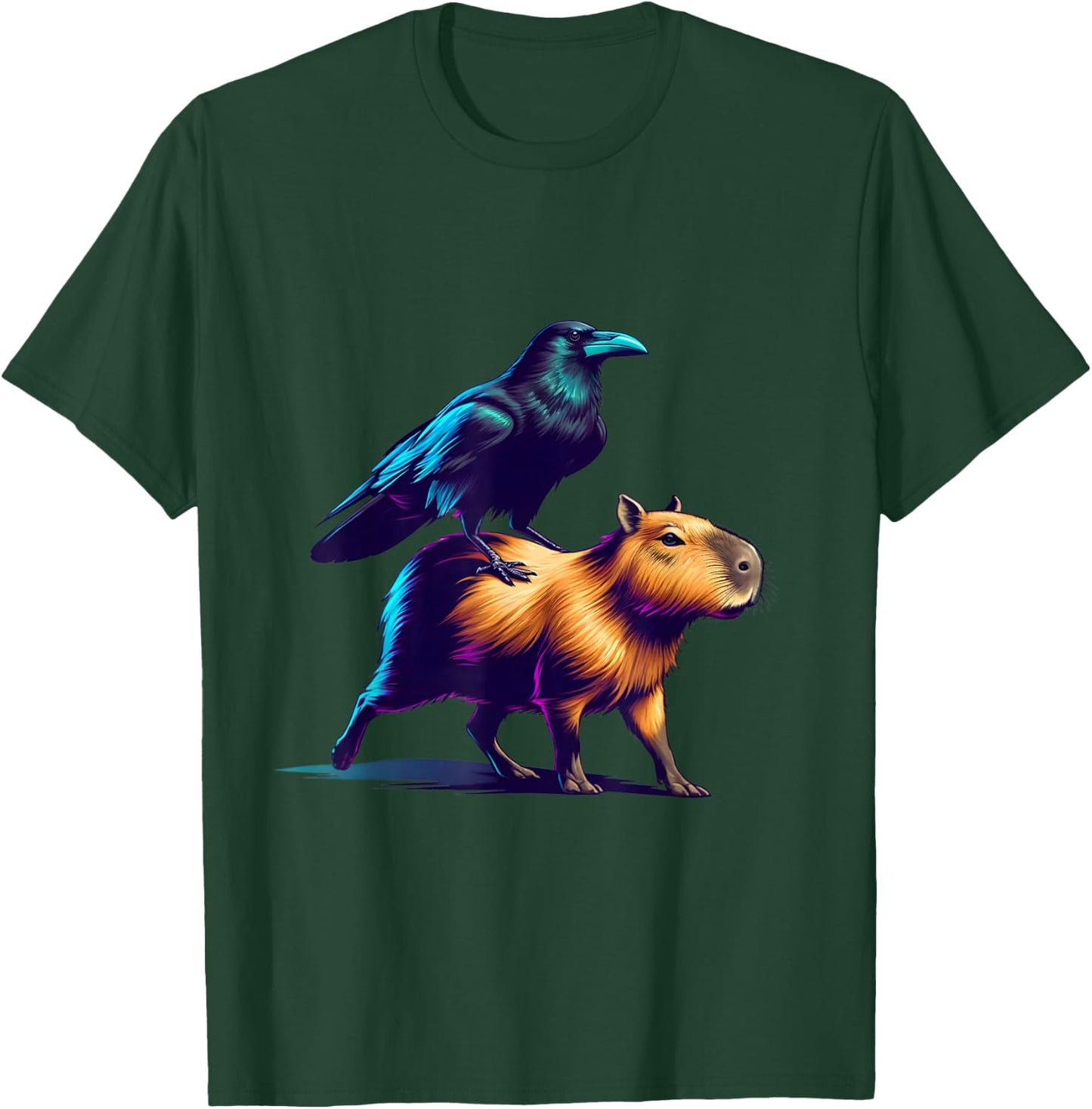 Funny Raven Capybara Graphic Crow Lover Men Women Girls Boys T-Shirt - T-Shirt | Forest