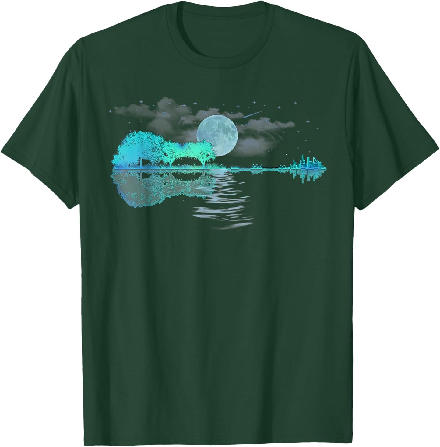 Guitar Lake Reflections Love Musician, Acoustic Guitar T-Shirt - T-Shirt | Forest