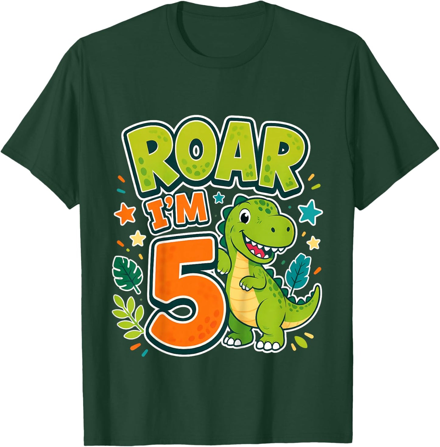 Kids Roar Im 5 Dinosaur Birthday Kids T-Shirt - T-Shirt | Forest