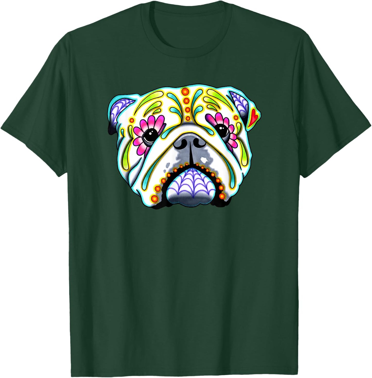 English Bulldog - Day of the Dead Sugar Skull Dog T-Shirt - T-Shirt | Forest