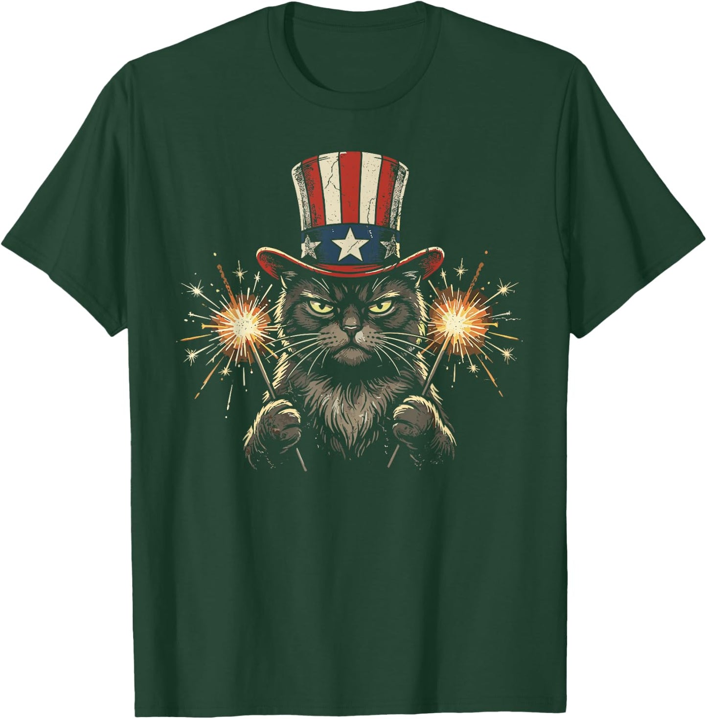 USA Black Cat 4th of July T-Shirt - T-Shirt | Forest