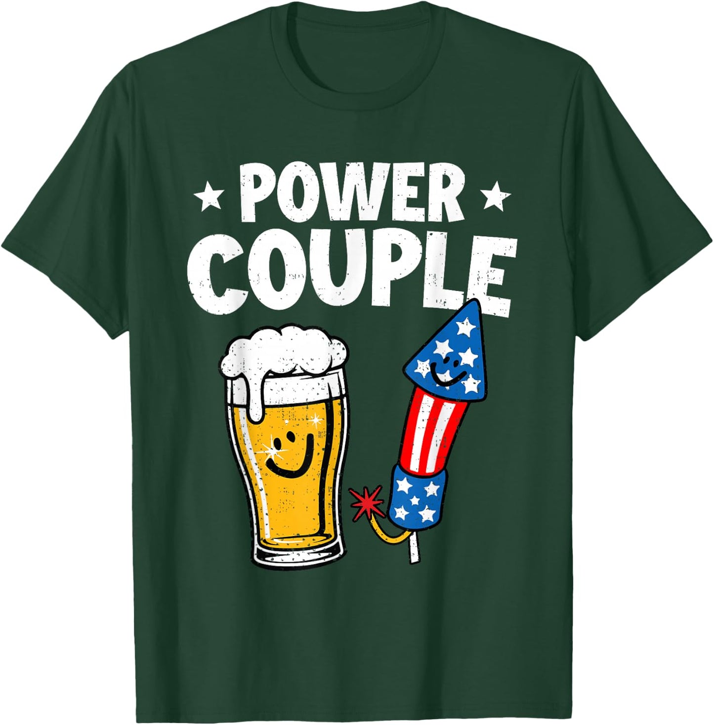 Power Couple Funny Beer Firework Fourth of July Patriotic T-Shirt - T-Shirt | Forest