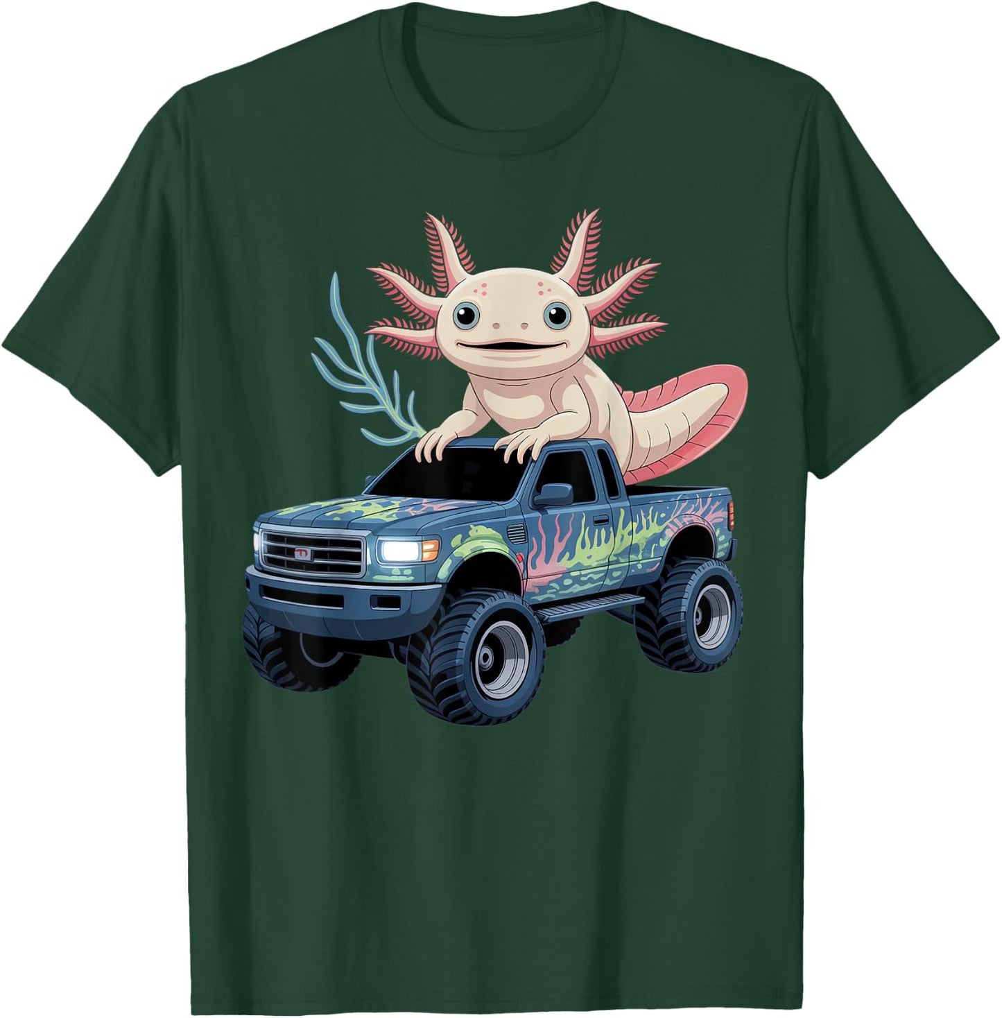 Monster Truck With Axolotl Design T-Shirt - T-Shirt | Forest