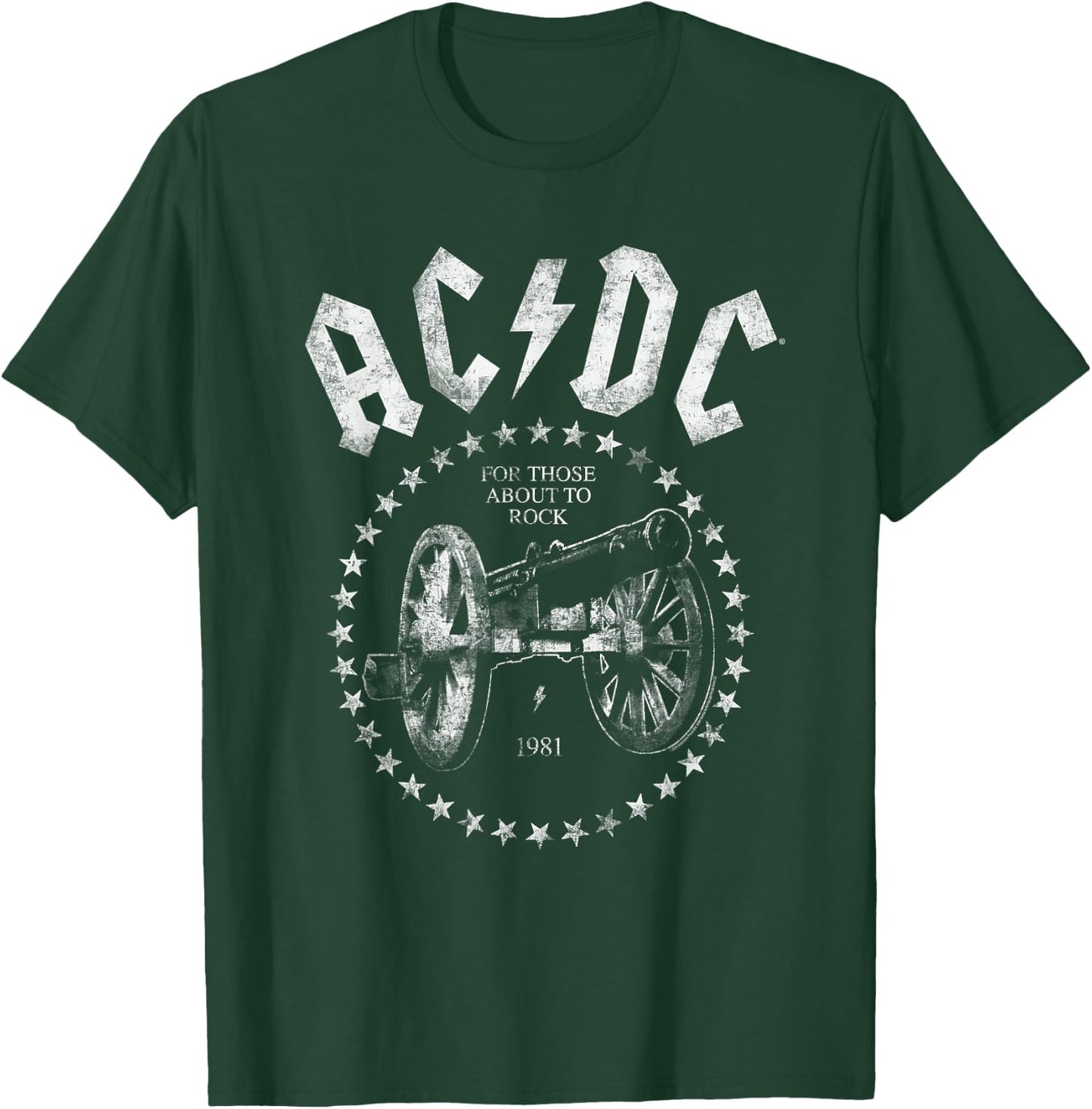 AC/DC For Those About To Rock 1981 Distressed Cannon T-Shirt - T-Shirt | Forest
