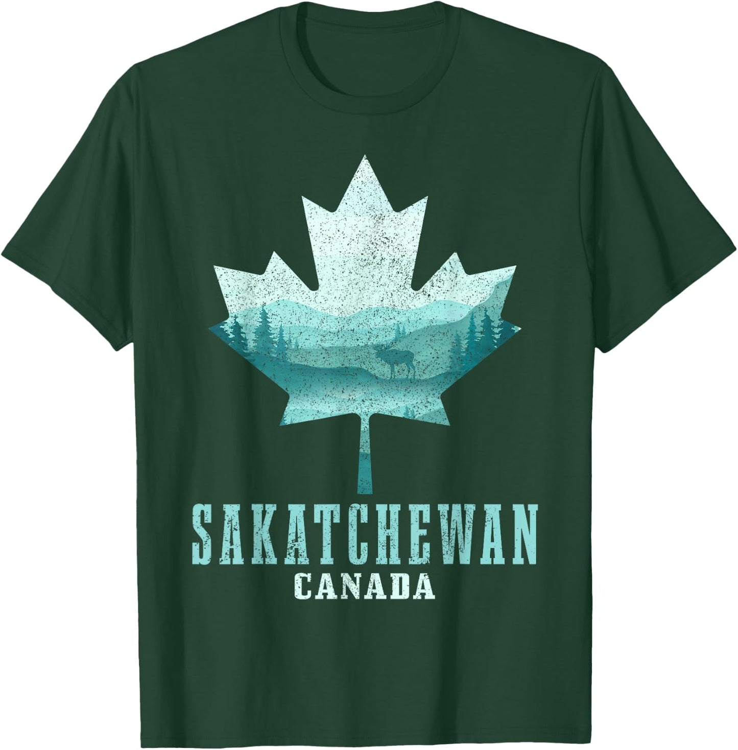 Saskatchewan Maple Leaf Moose Vintage Canada Canadian Pride T-Shirt - T-Shirt | Forest